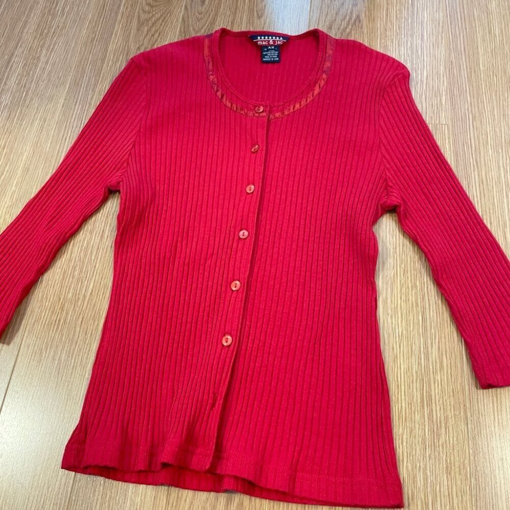 Vintage Mac & Jac Red 3/4 Sleeve Button-Up Cardigan - M - Picture 8 of 11
